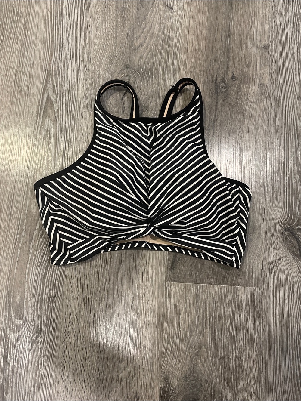 Kona Sol Black and White Striped High Neck Swim Top